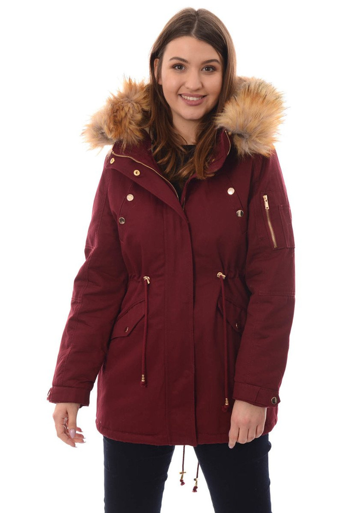 Damska Bawełniana Zimowa Kurtka Parka Bordowa