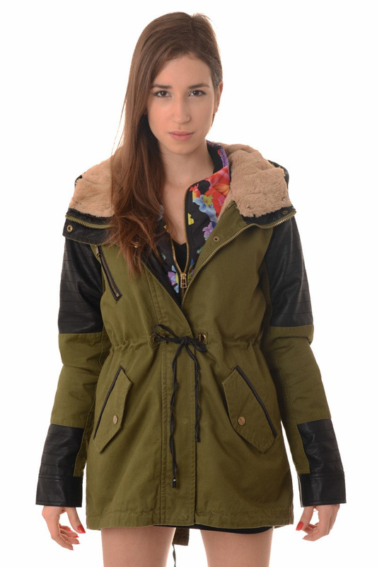 Damska Kurtka Parka 2w1 Jesienna Zimowa Zielona