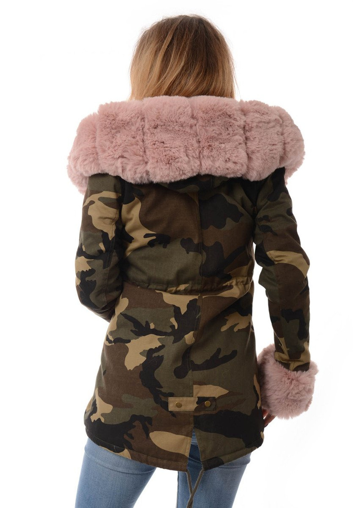 Damska Kurtka Parka Zimowa Moro z Różowym Futerkiem