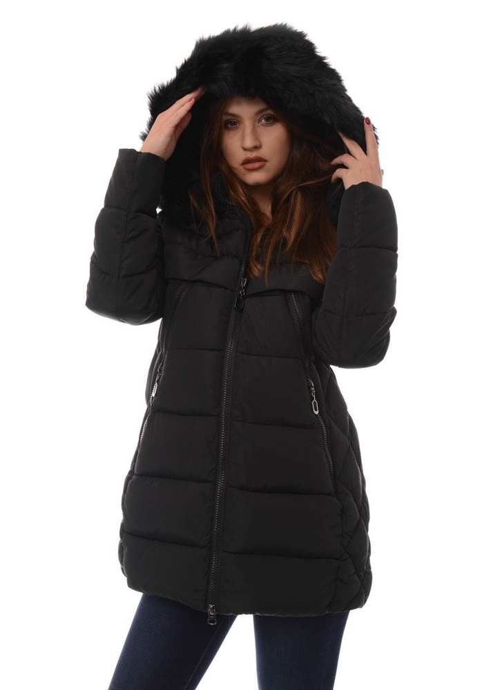 Damska Długa Zimowa Kurtka Ortalionowa Elena Czarna