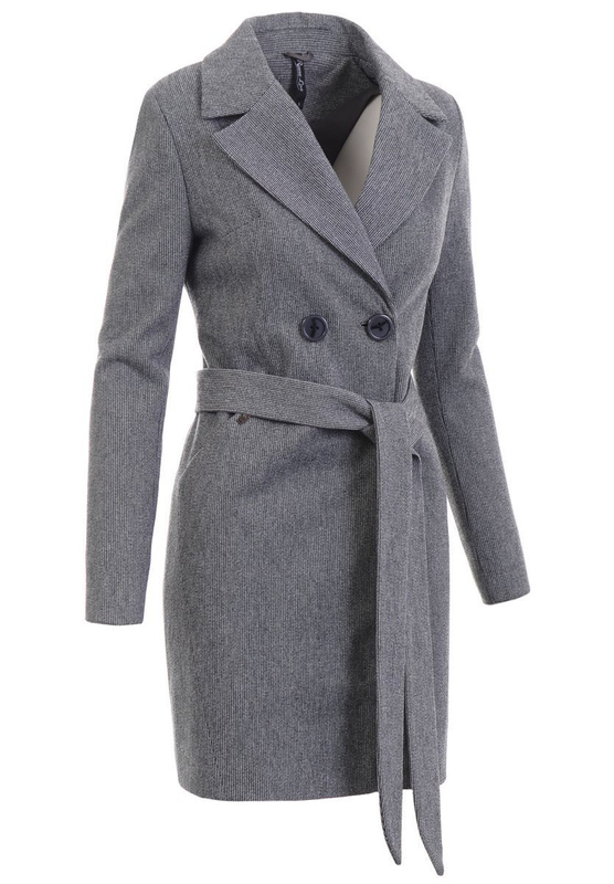 Dzianinowy Czarny Płaszcz W Kratę Wiosenno - Jesienny Bogumiła