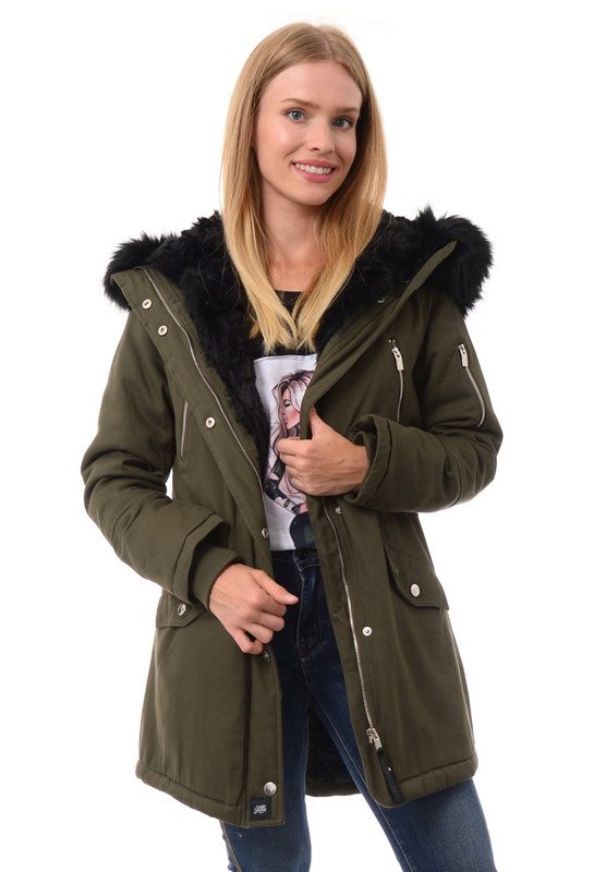 Kurtka Parka Dorota Zielona Z Czarnym Futrem