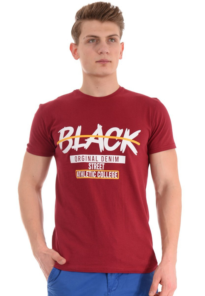 Męska Koszulka T-Shirt Nadruk Bordowa