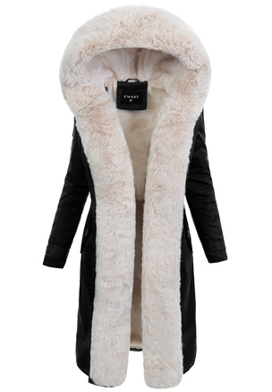 Damska Kurtka Parka Zimowa Dominika Czarna Z Futerkiem Ecru