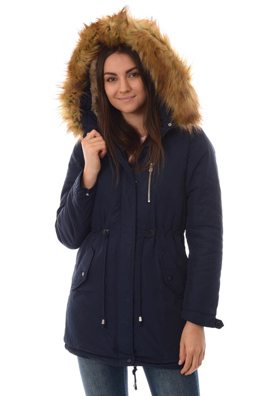 Damska Kurtka Parka Ortalionowa Zimowa Granatowa