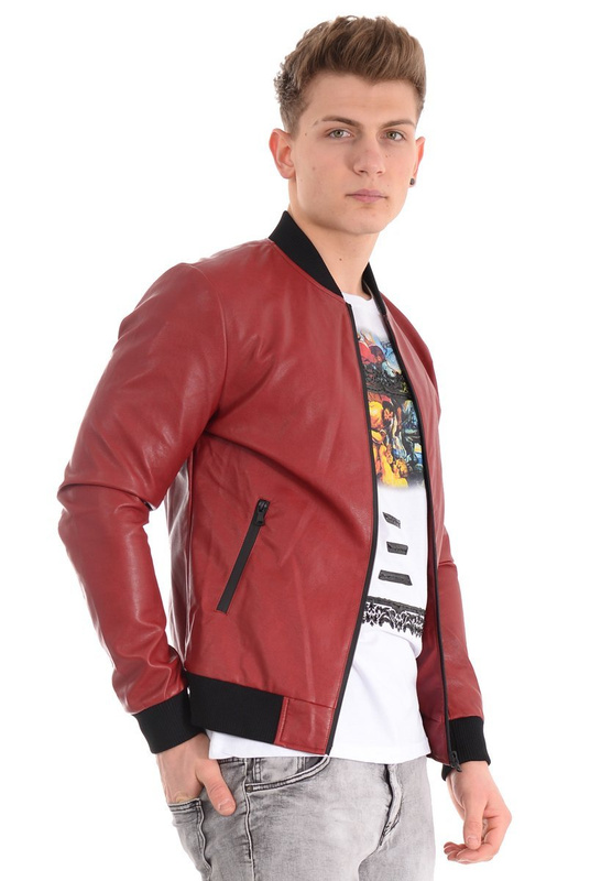 Kurtka Męska Skórzana Czerwona
