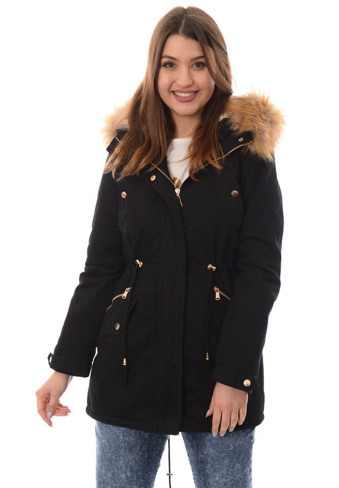 Damska Bawełniana Zimowa Kurtka Parka Flawia Czarna