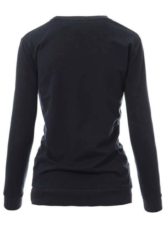 Damska Bluza Bawełniana Nadruk Kwiat Granatowa