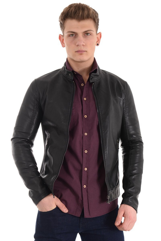 Męska Kurtka Skórzana Czarna