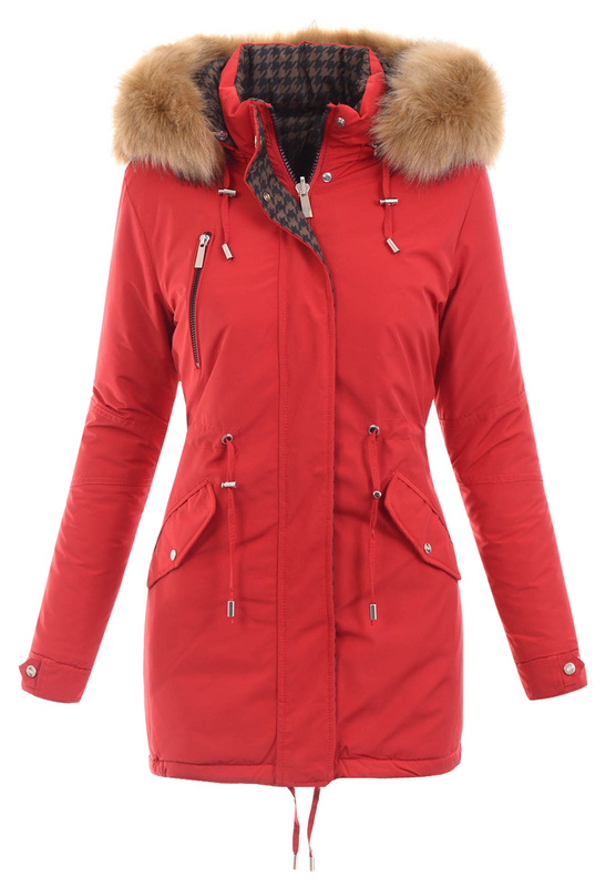 Damska Kurtka Zimowa Parka Dwustronna Felicja Czerwona