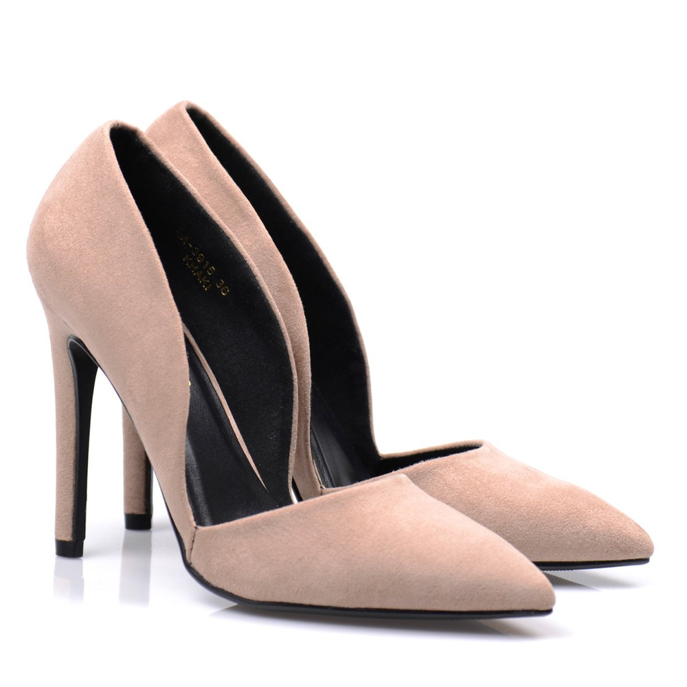 Asymetryczne Welurowe Szpilki Tola Beżowe