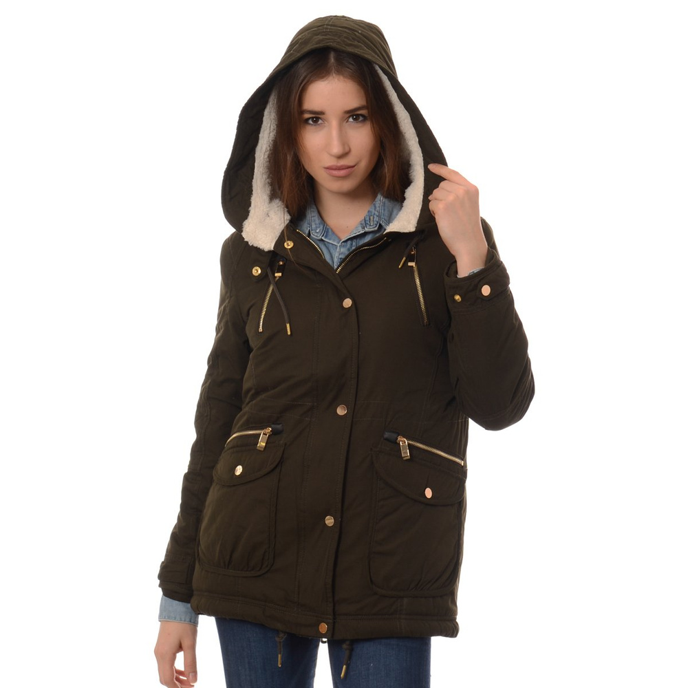 Damska Kurtka Parka Zimowa Oliwkowa