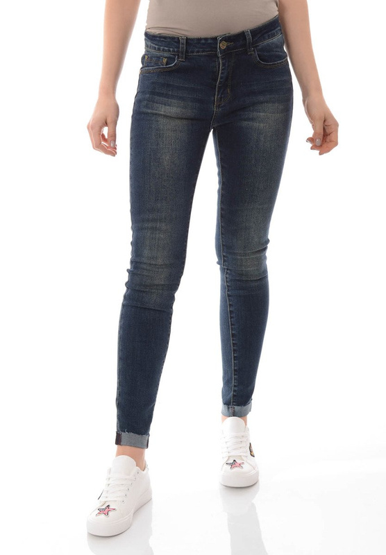 Damskie Spodnie Jeansy Rurki Granatowe