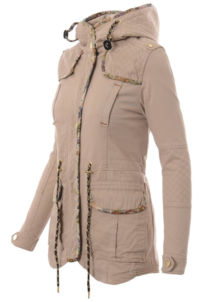 Damska Kurtka Parka Wiosenna Beżowa