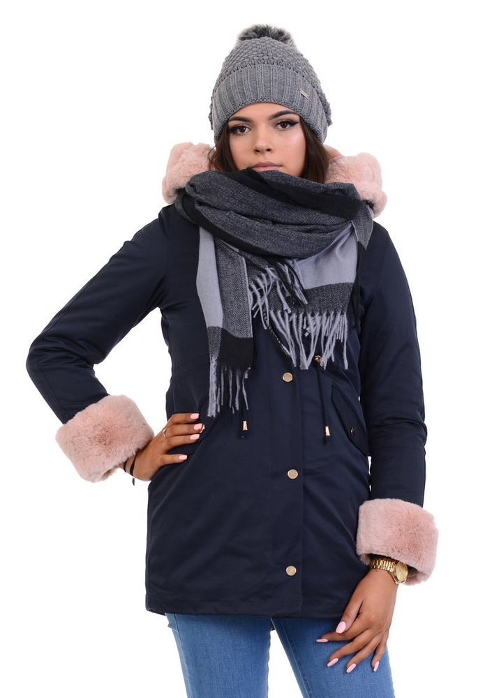 Parka Zimowa 2w1 Granatowa Z Różowym Futerkiem