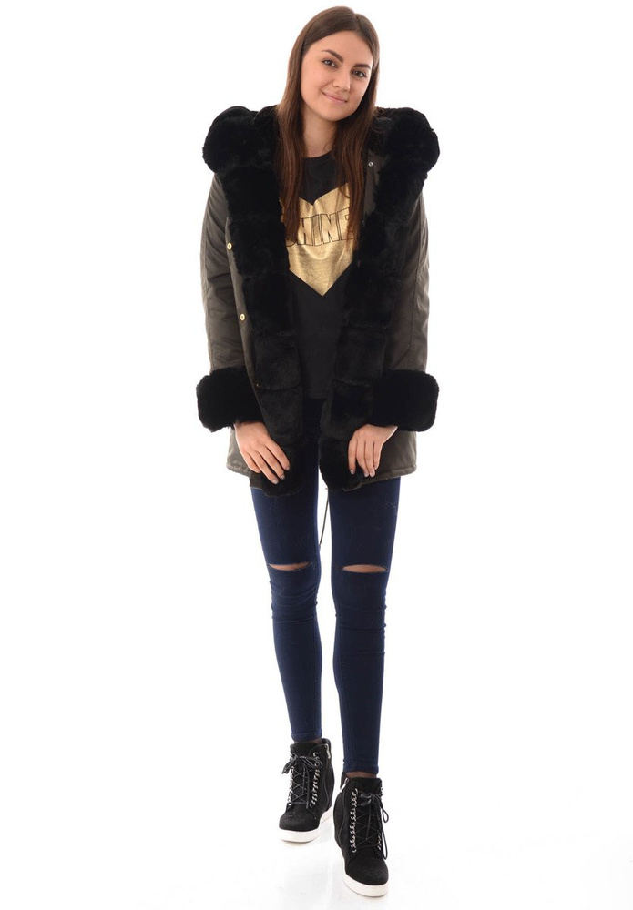 Kurtka Patrycja Zielona Z Czarnym Futerkiem