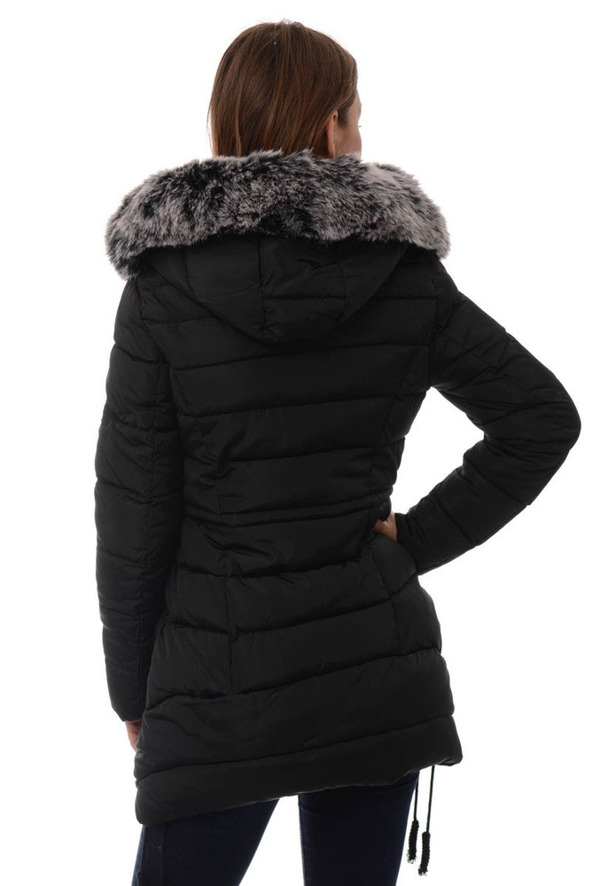 Damska Długa Zimowa Kurtka Ortalionowa Daga Czarna