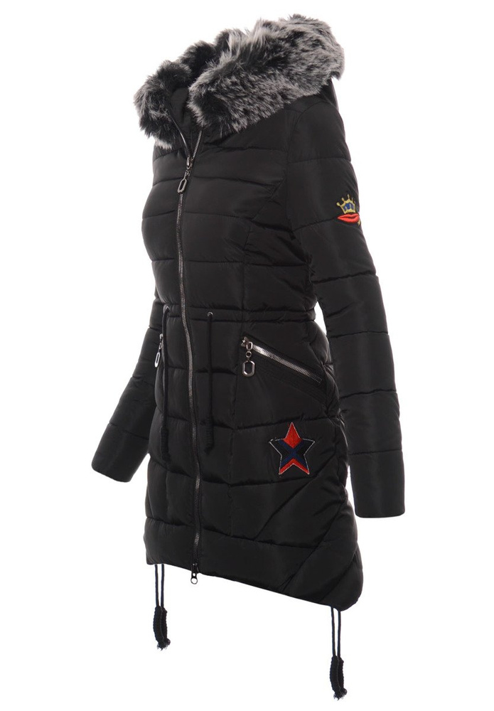 Damska Długa Zimowa Kurtka Ortalionowa Daga Czarna