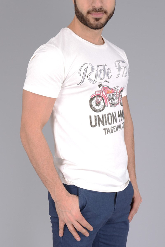 Męska Koszulka T-shirt Nadruk Ride Kremowa