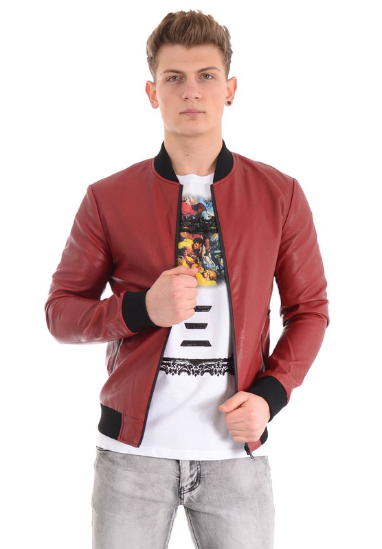 Kurtka Męska Skórzana Czerwona