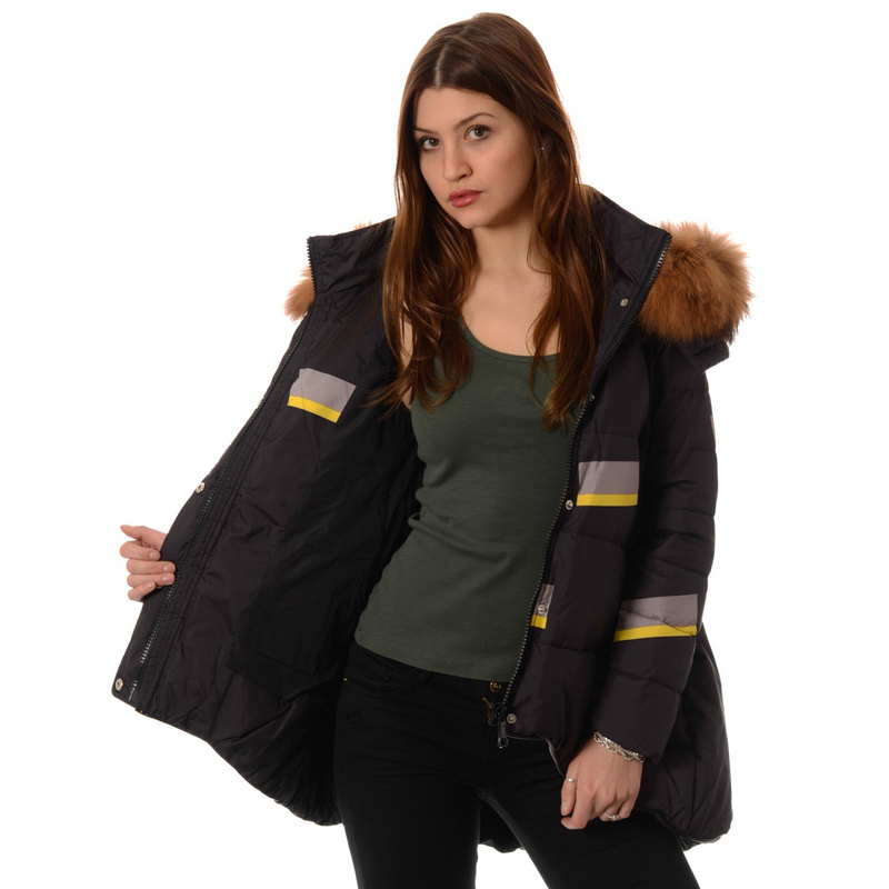 Puchowa Kurtka Zimowa Naturalne Futro Czarna