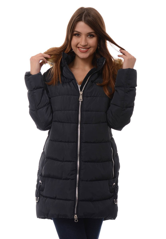 Damska Długa Zimowa Kurtka Ortalionowa Sara Granatowa