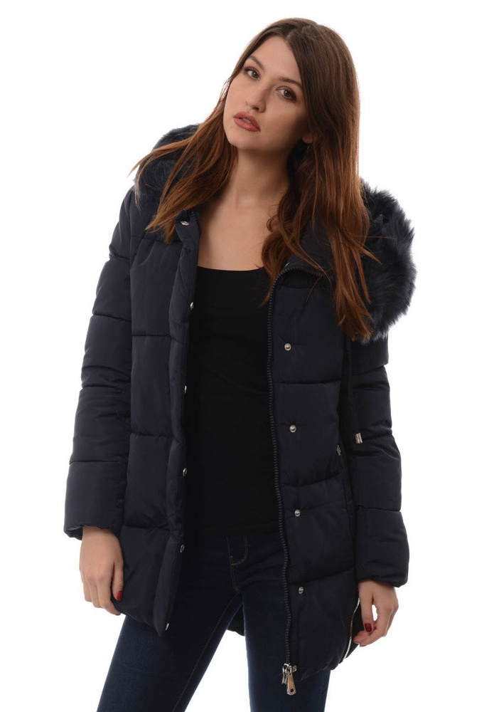 Damska Długa Zimowa Kurtka Ortalionowa Granatowa