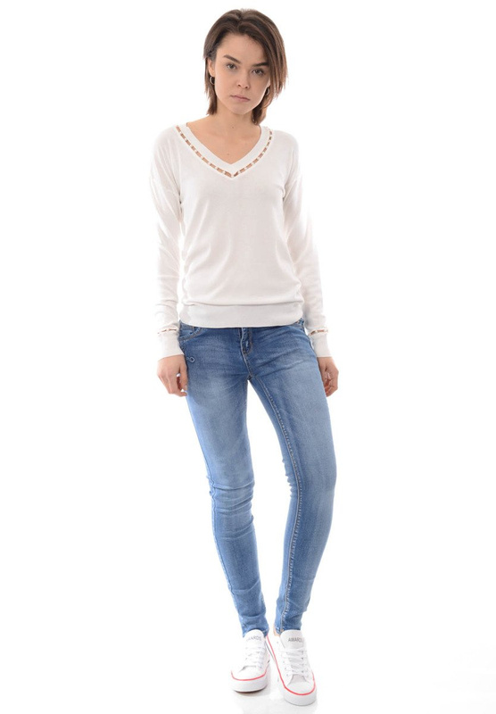 Damskie Spodnie Jeansy Przetarcia Rurki Granatowe