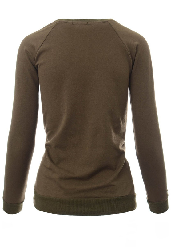 Damska Bluza Bawełniana Nadruk Papuga Oliwkowa