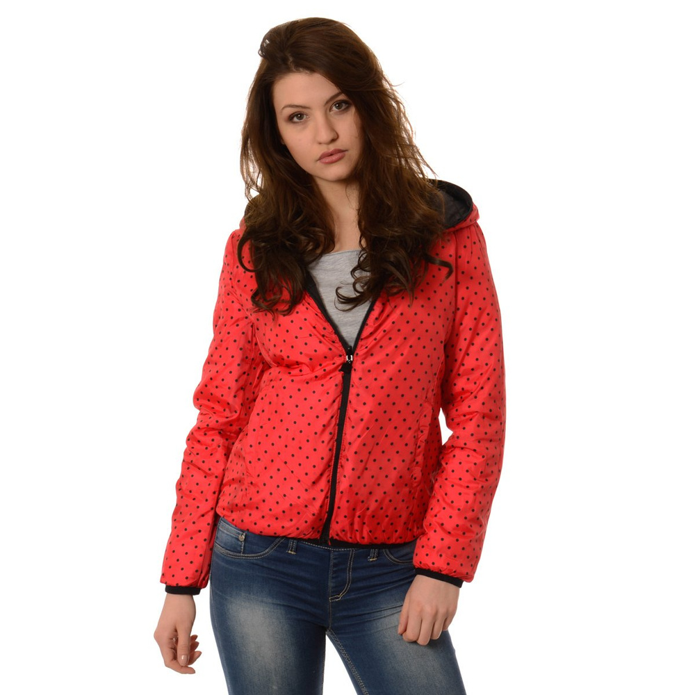 Damska Dwustronna Wiosenna Kurtka Ortalionowa Nadia Czarno Czerwona