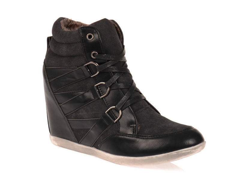 Damskie Botki Koturny Sneakers Czarne