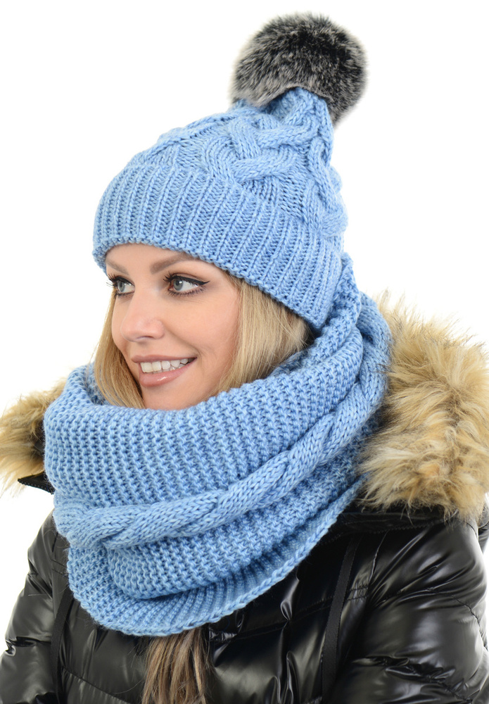 Komplet Damski Czapka z Kominem Niebieski