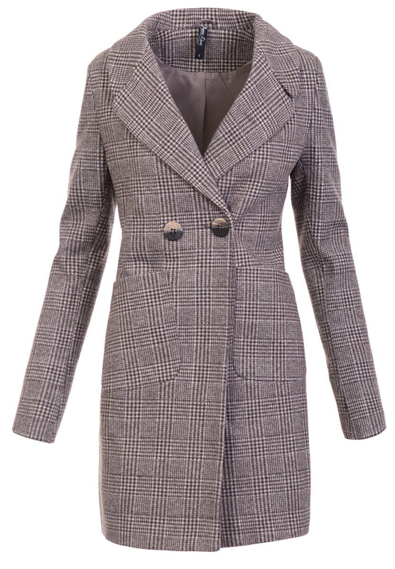 Dzianinowy Płaszcz Wiosenno- Jesienny Brązowy 