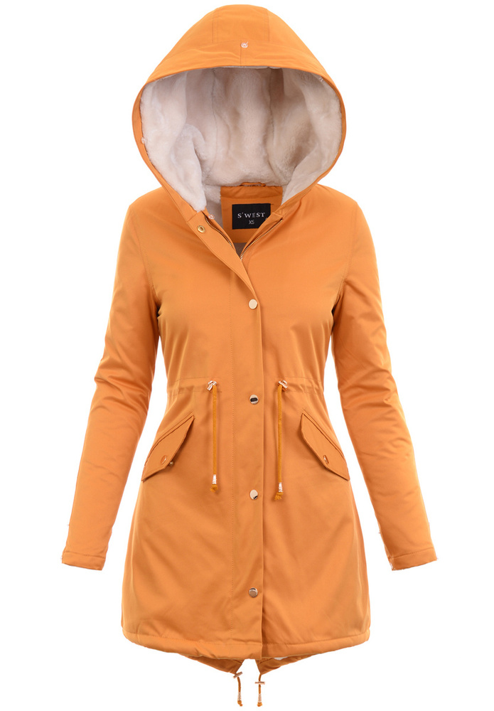 Damska Kurtka Parka Zimowa Wanessa Camel Z Futerkiem Ecru