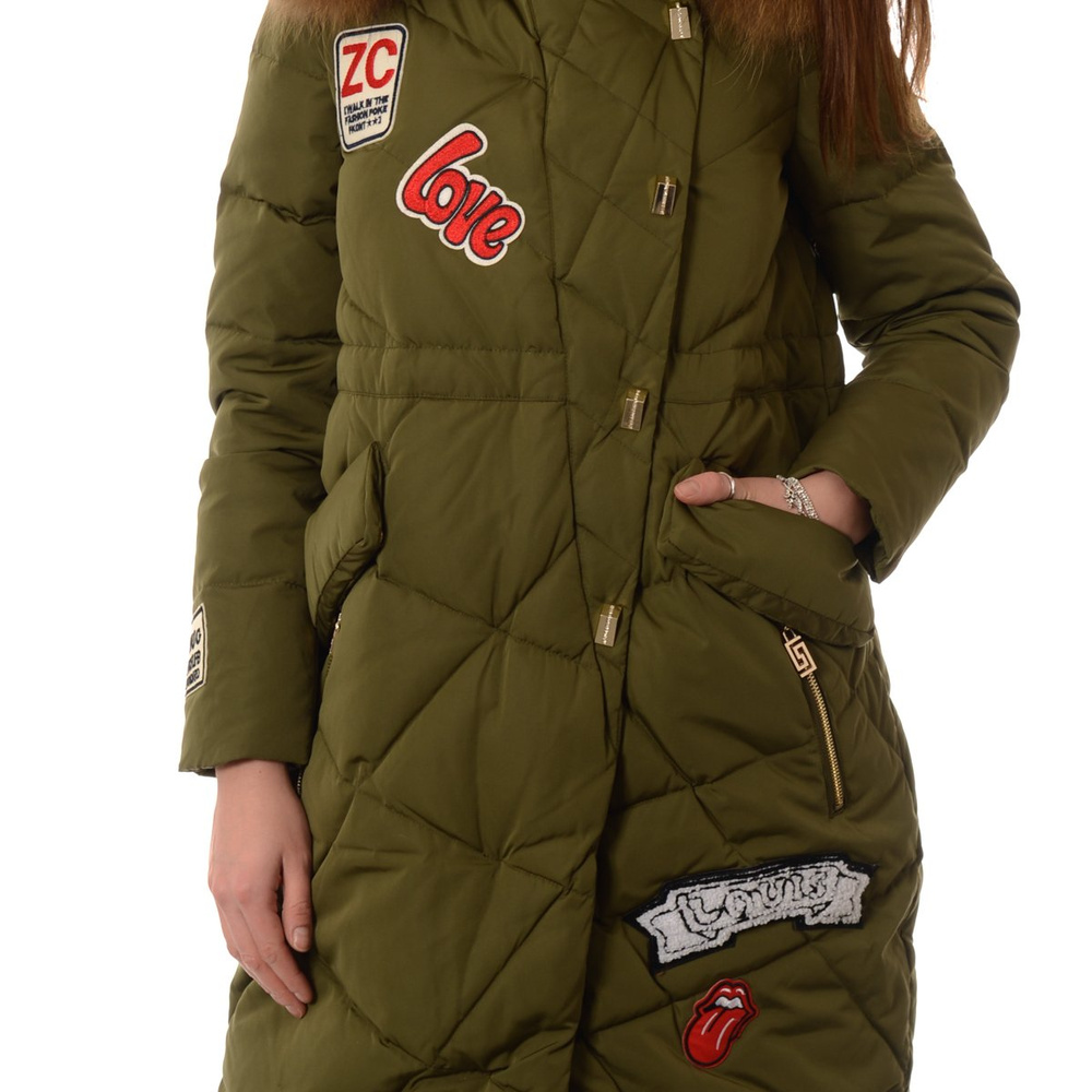 Puchowa Kurtka Zimowa Naturalne Futro Zielona