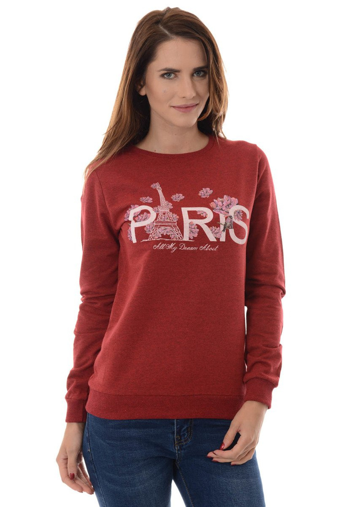 Damska Bluza Bawełniana Nadruk PARIS Bordowa