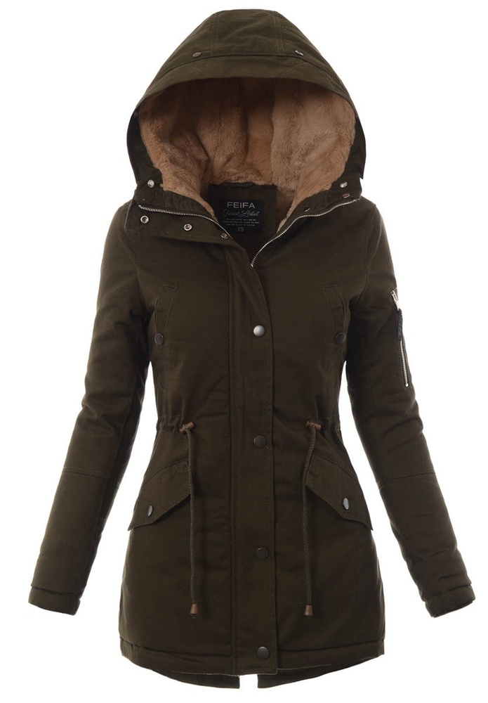 Damska Kurtka Parka Zimowa Zielona Z Beżowym Futerkiem