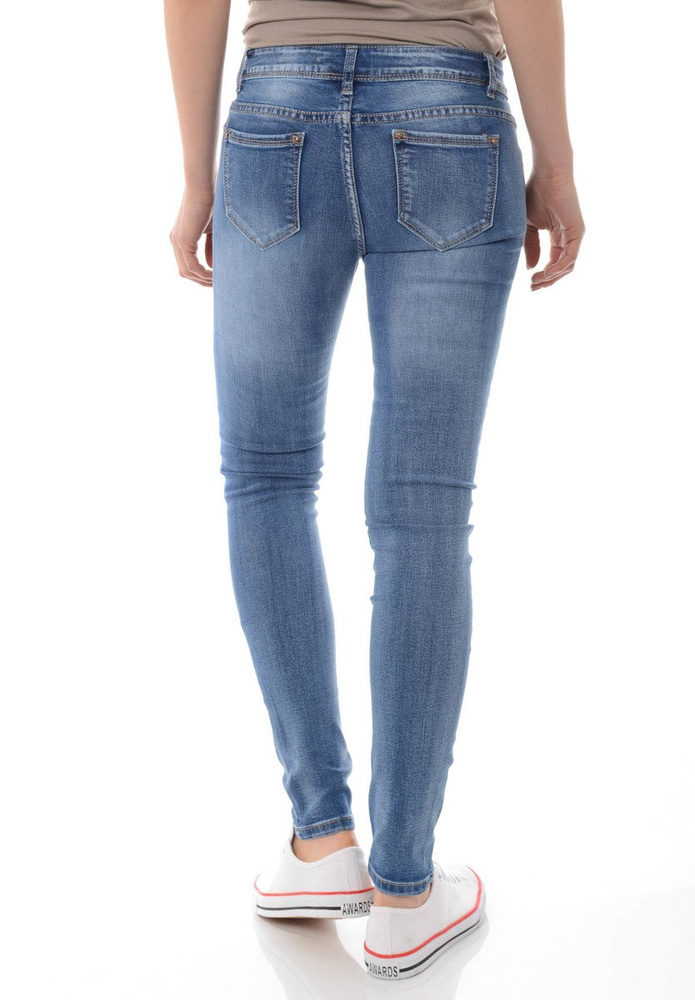 Damskie Spodnie Jeansy Przetarcia Rurki Granatowe