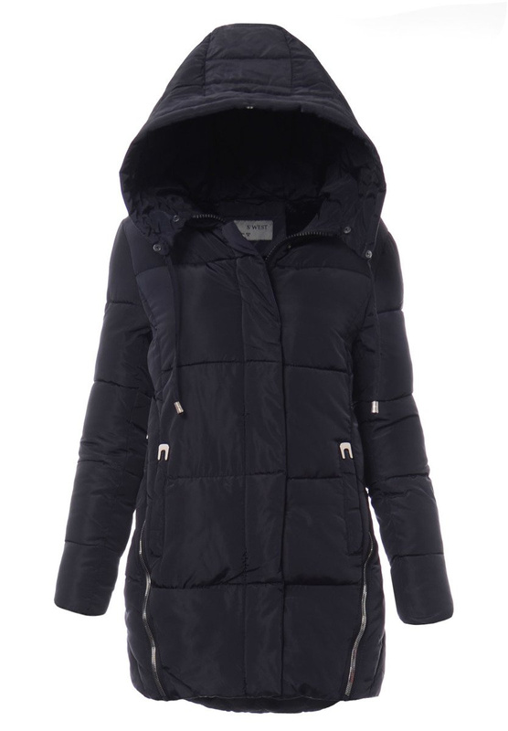 Damska Długa Zimowa Kurtka Ortalionowa Granatowa