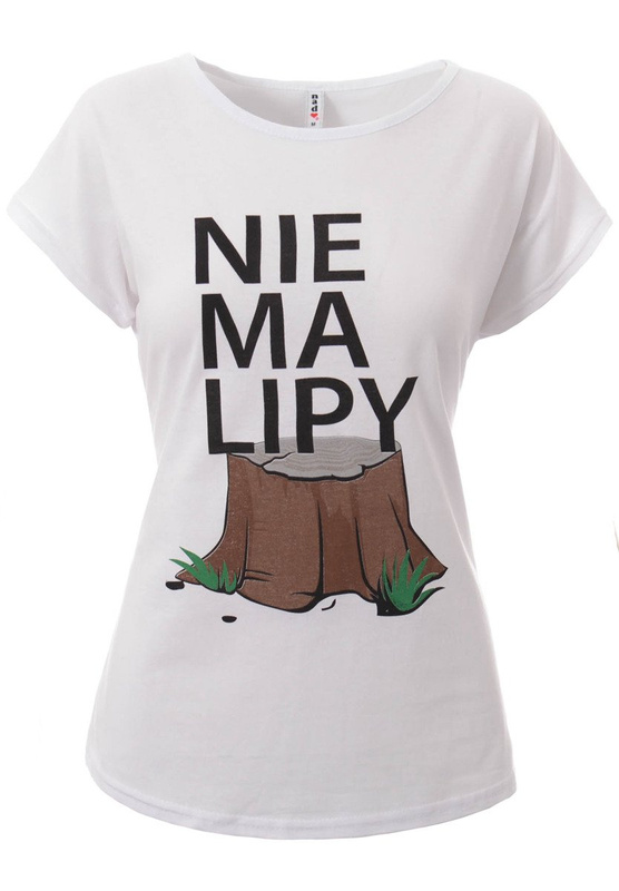 Damska Koszulka Krótki Rękaw T-Shirt Nadruk "Nie ma lipy" Biała
