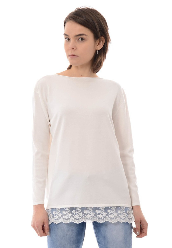 Damska Bluzka Oversize Koronka Biała