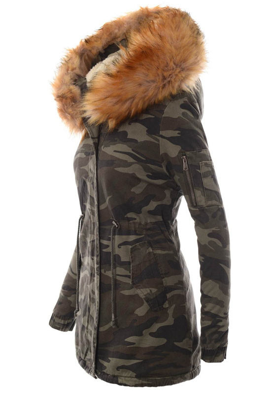 Parka Zimowa Zielona z Brązowym Futerkiem
