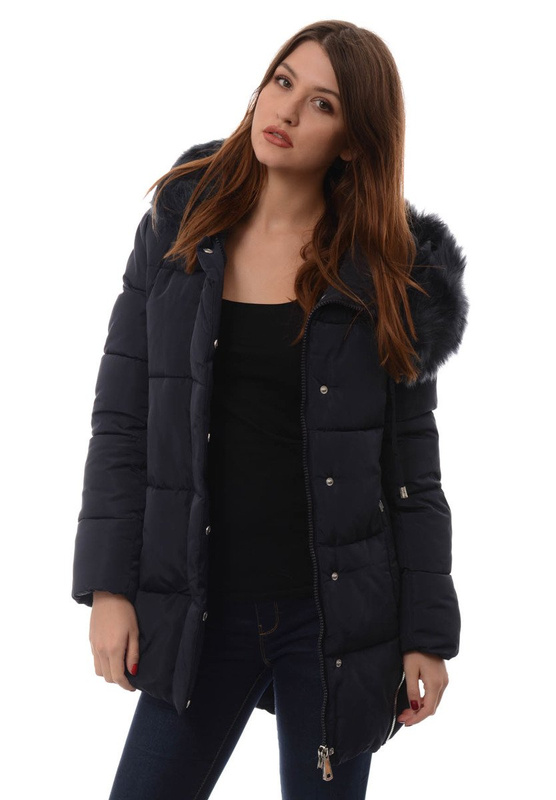 Damska Długa Zimowa Kurtka Ortalionowa Granatowa