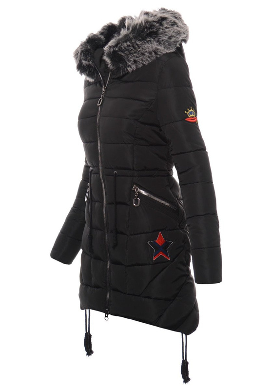 Damska Długa Zimowa Kurtka Ortalionowa Daga Czarna