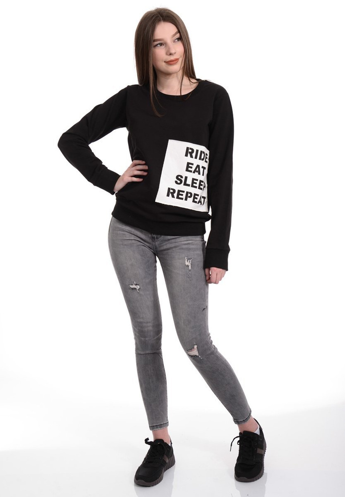 Damska Bluza Bawełniana Nadruk RIDE EAT SLEEP Czarna