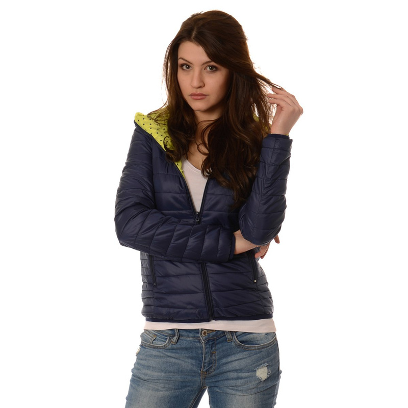 Damska Dwustronna Wiosenna - Jesienna Kurtka Ortalionowa Nadia Granatowo Limonkowa