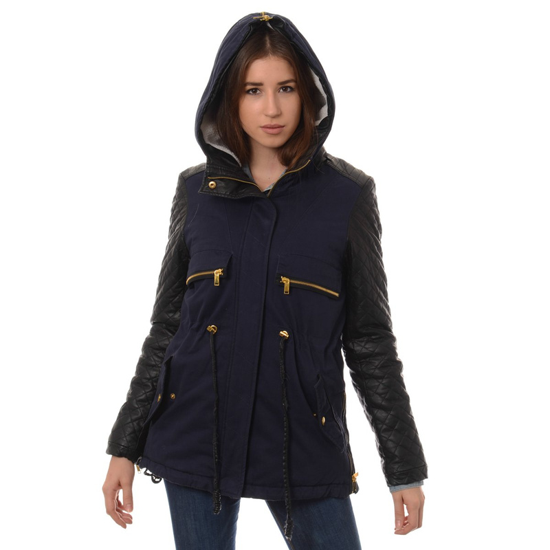 Damska Zimowa Parka Kurtka Granatowa