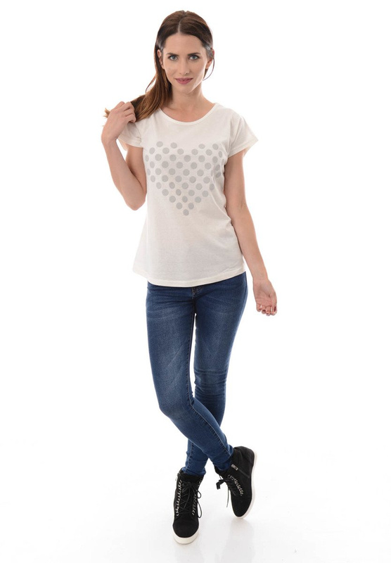 Damska Koszulka T-Shirt Krótki Rękaw Nadruk Serce Biała