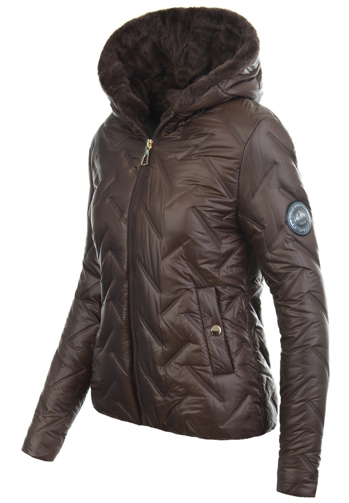 Damska Kurtka Zimowa Regina Brązowa z Brązowym Futerkiem