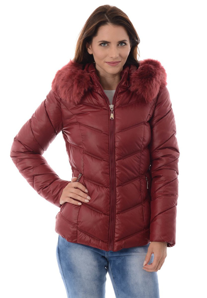Damska Zimowa Kurtka Ortalionowa Bordowa